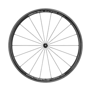 Campagnolo Bora Wto 33 bicycle wheel with white label